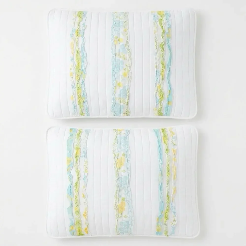 Cynthia Rowley Quilted Floral Pillow Sham Set Of 2 Size 21x27” White Cotton